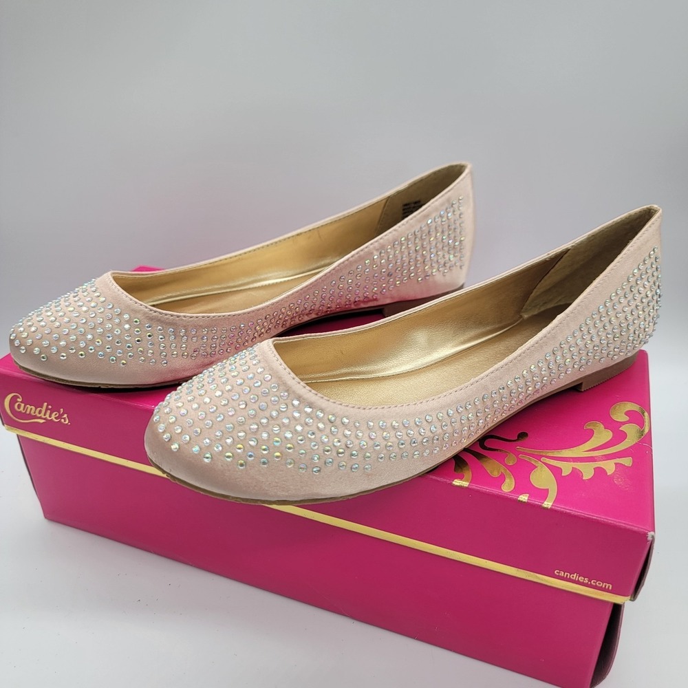 Candie's Casparkblush Satin Blush Flats Womens Size 7 Rhinestones Y2k Formal